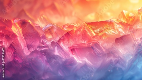 abstract background, polygonal crystal, with bokeh defocused lights and sparkles. plastic shards of glass in rainbow colors