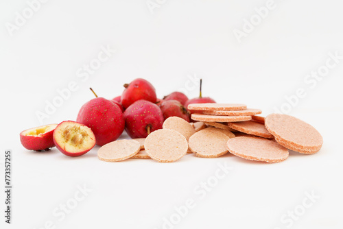 Vintage snack hawthorn slices on white background