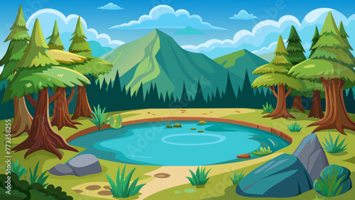 natural pond outdoor scene vector illustration doo 