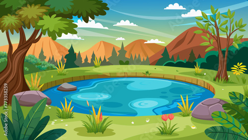 natural pond outdoor scene vector illustration doo 