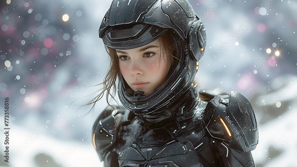 a woman wearing a helmet and a helmet is standing in the snow a woman wearing a helmet and a helmet is standing in the snow