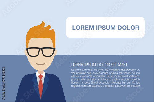 Infographics. Happy successful young man. Vector illustration
