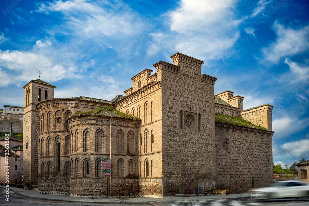 Emblematic 13th century Catholic church with Moorish architecture and bell tower. Toledo, Castilla la Mancha, Spain