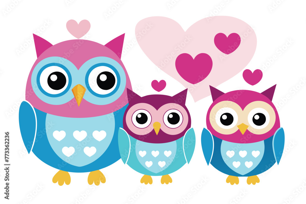 kawai-family-of-owls-with-hearts-vector-illustrati.eps