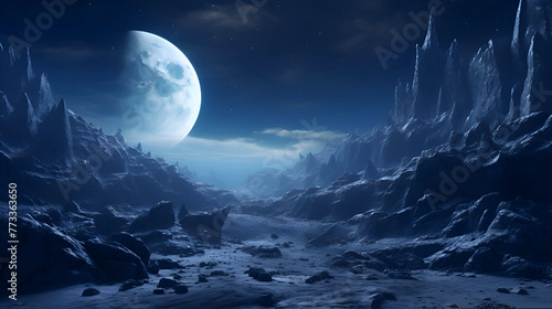 Fantasy alien planet. Mountain and lake. 3D illustration. © Wazir Design