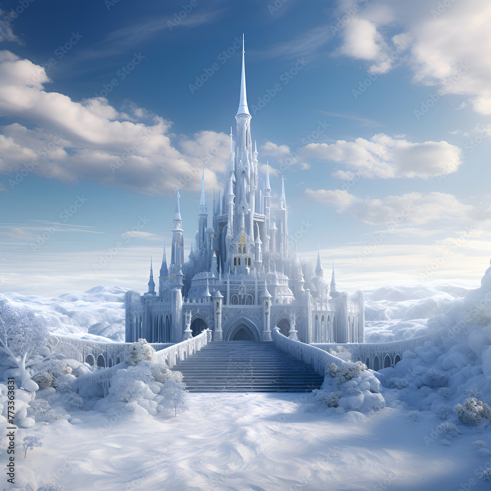 Fototapeta premium Fantasy landscape with a fantasy castle in the clouds. 3d render