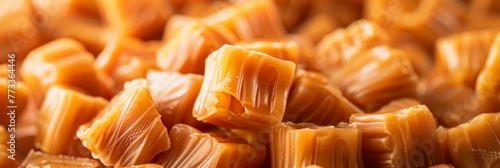 pile of caramel candies, showcasing their chewy texture and rich caramel flavor in vibrant detail. Generative AI photo