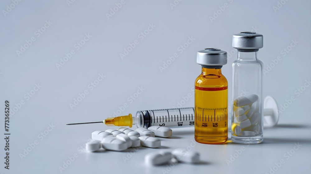 Closeup of syringe and medicine on the table Closeup of syringe and medicine on the table