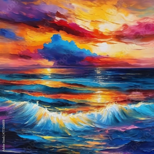 sunset over the sea in oil colors © Zeynet