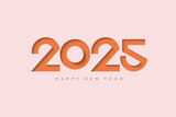 Happy new year 2025 design with paper cut numbers pressed on paper. Design with orange numbers and white paper. Premium design 2025 for calendar, poster, template or poster design.
