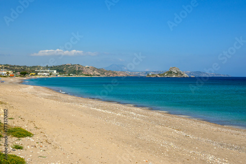 Kefalos beach, a long beach of sand and fine pebbles on the island of Kos. Greece