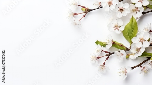 white cherry flower branch on white background