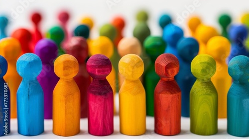 Colorful wooden dolls representing people, concept of diversity and plurality photo