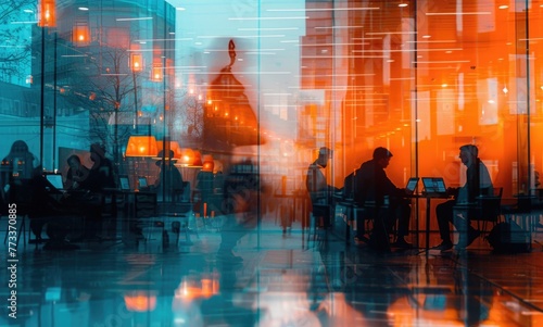 Blurred glass wall of modern business office building at the business center use for background in business concept