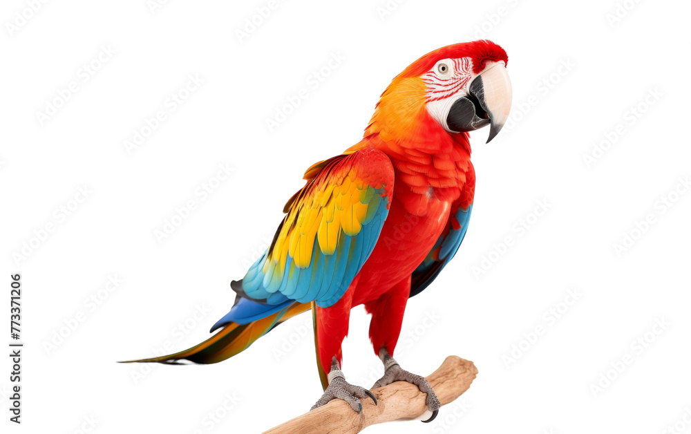 A vibrant parrot with colorful feathers perched gracefully on top of a twisting tree branch