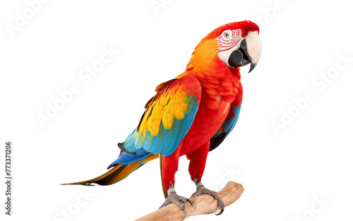 A vibrant parrot with colorful feathers perched gracefully on top of a twisting tree branch