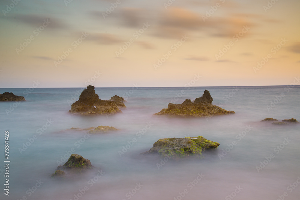 Kenting, Taiwan - May 29 2016: Timelapse picture of Eluanbi Cape beach and coastline