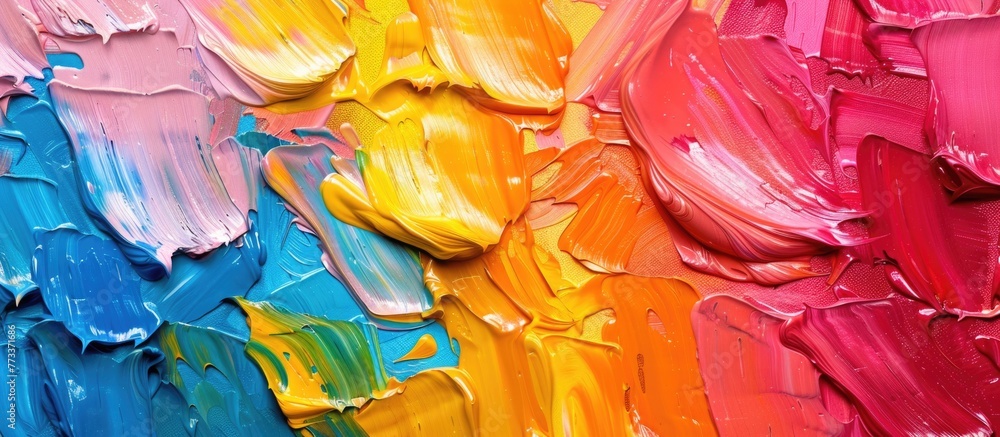 Closeup of abstract rough complementary colors art painting texture background wallpaper, with oil or acrylic brushstroke waves, pallet knife paint on canvas Closeup of abstract rough complementary colors art painting texture background wallpaper, with oil or acrylic brushstroke waves, pallet knife paint on canvas