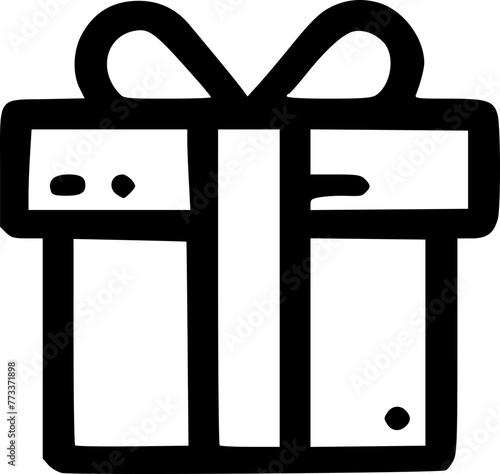 A black and white drawing of a gift box with a bow on top. Concept of anticipation and excitement for the gift inside the box