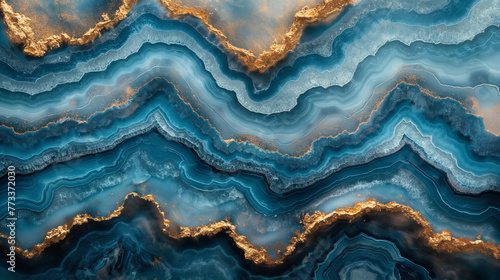 Amazing colorful blue agate crystal stone background with gold veins