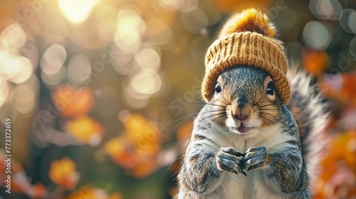 rabbit wearing a knitted hat photo