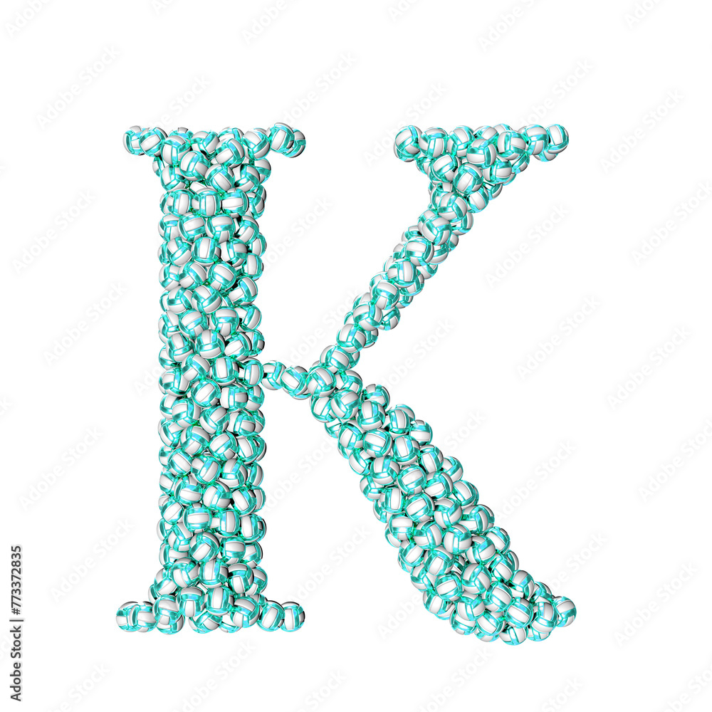 Symbol made of turquoise volleyballs. letter k Symbol made of turquoise volleyballs. letter k
