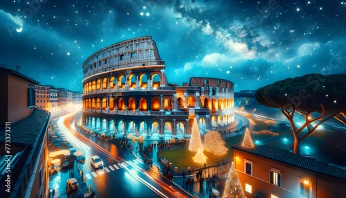 Rome's Colosseum Adorned with Festive Lights for Christmas