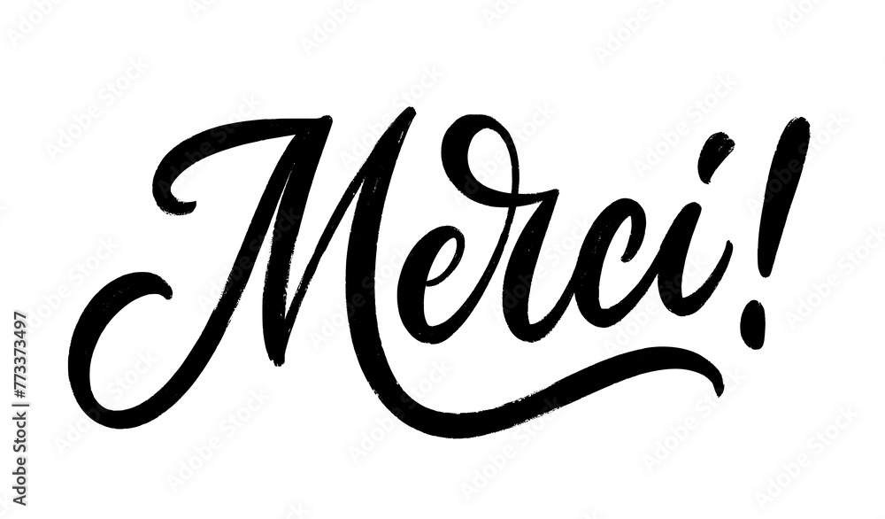 Merci, the French word for thank you. Vector brush calligraphy lettering. Hand drawn text isolated on white background. Merci, the French word for thank you. Vector brush calligraphy lettering. Hand drawn text isolated on white background.