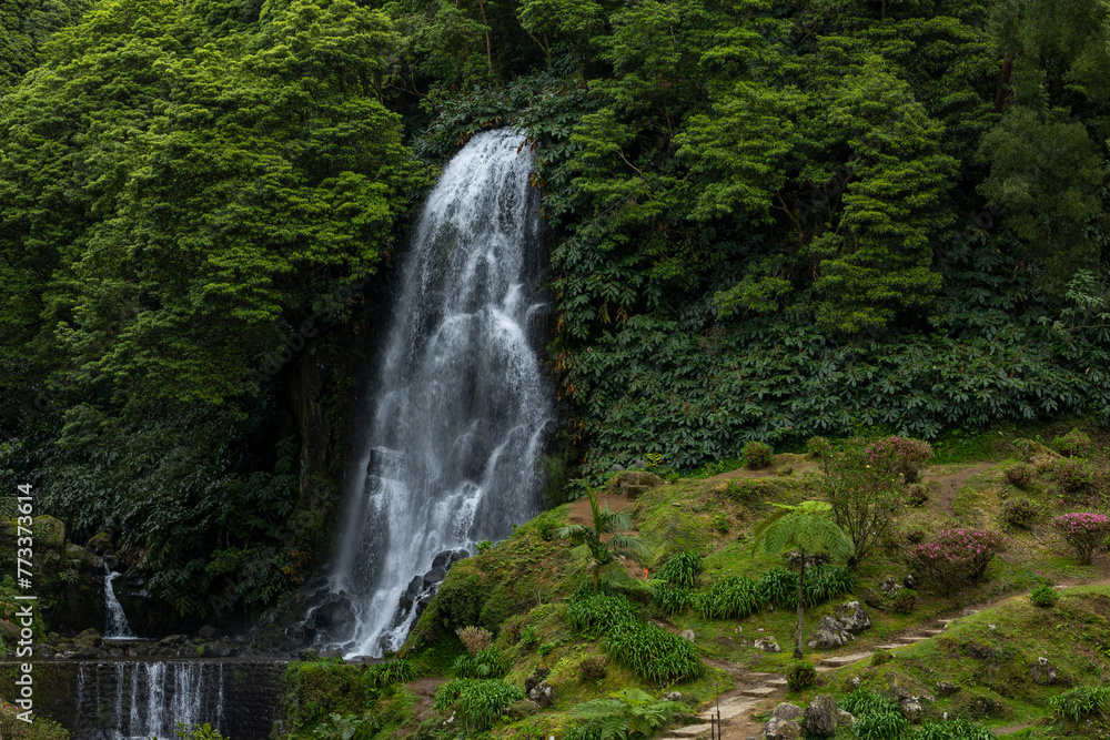 Veu da Noiva (Brides Veil) Waterfall in Ribeira dos Caldeiroes, Nordeste, Sao Miguel island, Azores, Portugal Veu da Noiva (Brides Veil) Waterfall in Ribeira dos Caldeiroes, Nordeste, Sao Miguel island, Azores, Portugal