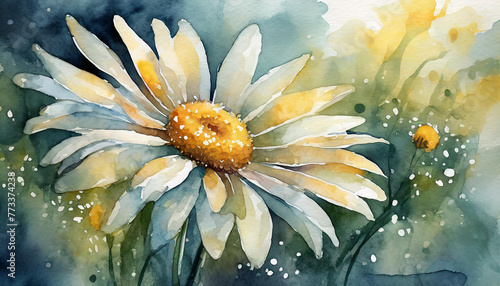 Watercolor painting of Daisy flower. Botanical hand drawn art. Beautiful floral composition.