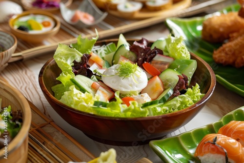 A variety of different types of food neatly arranged on a table, showcasing a range of colors, textures, and flavors