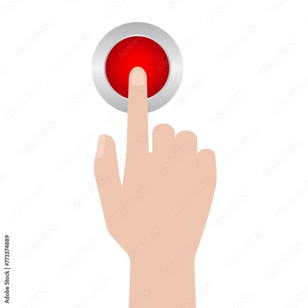 Obraz premium Hand Pressing Button. Hand Click. Vector Illustration Isolated on White Background. 