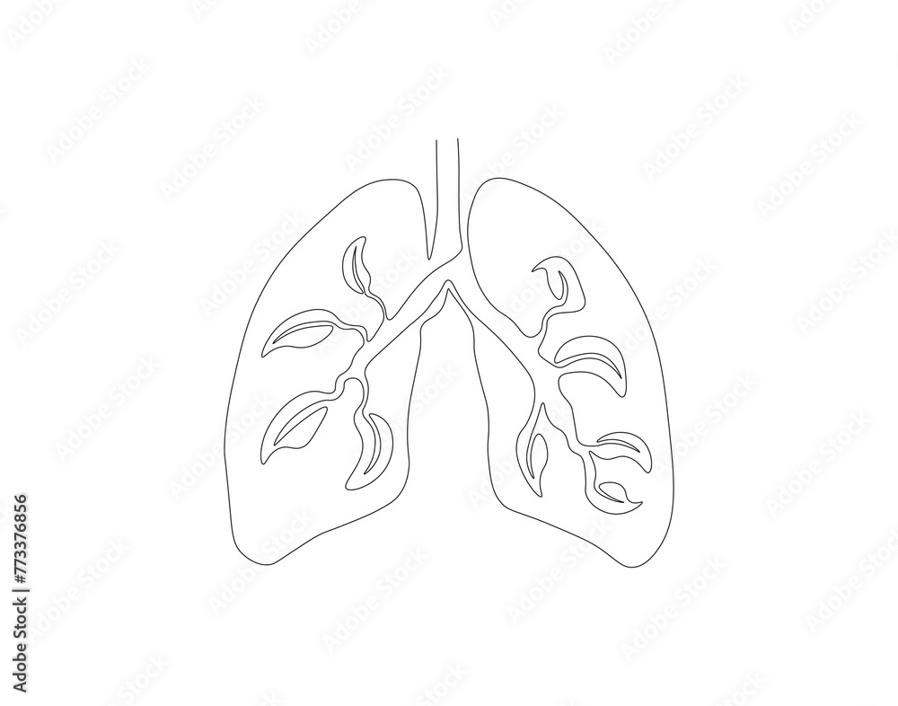 Continuous one line drawing of human lungs. One line of anatomical human lungs. Medical internal concept continuous line art. Editable outline. Continuous one line drawing of human lungs. One line of anatomical human lungs. Medical internal concept continuous line art. Editable outline.