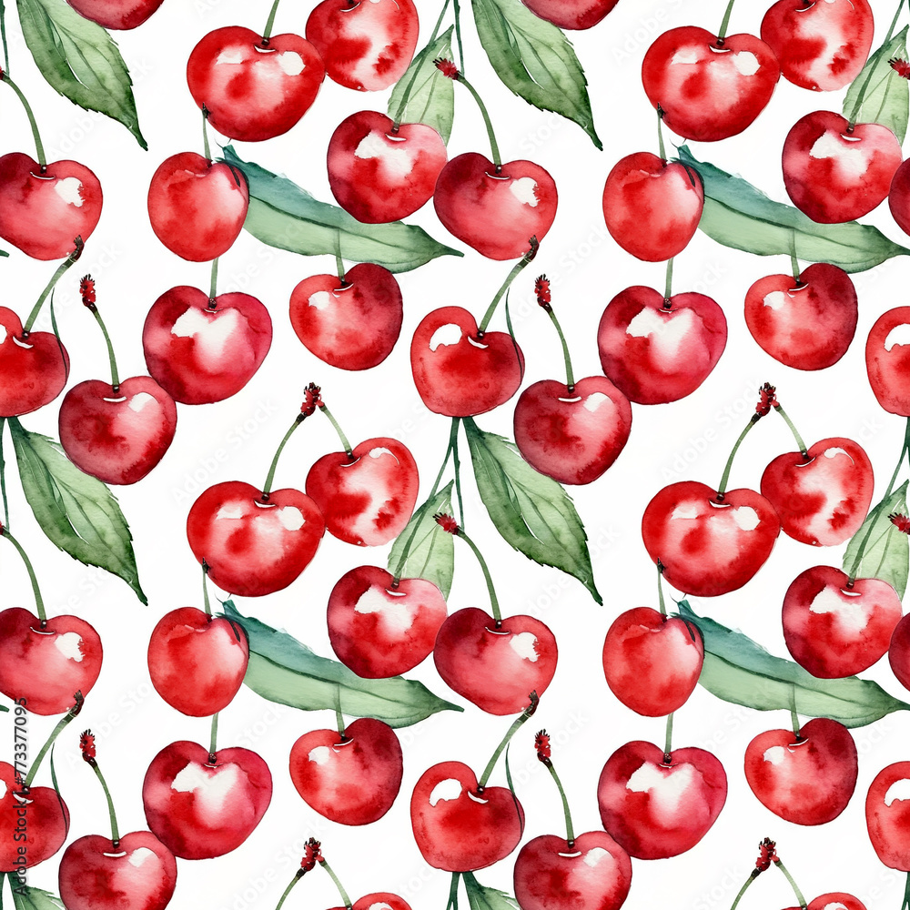 Seamless floral pattern with cherry fruits on a white background Seamless floral pattern with cherry fruits on a white background
