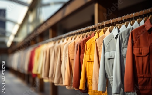 A mesmerizing row of colorful shirts hanging gracefully on a rail © zainab