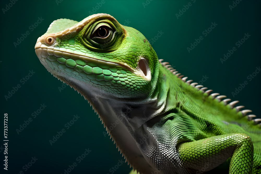 Fototapeta premium Closeup of Chameleons angry face wildlife - Ai Generated