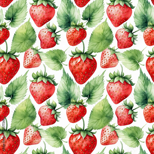 Seamless floral pattern with strawberries on a white background
