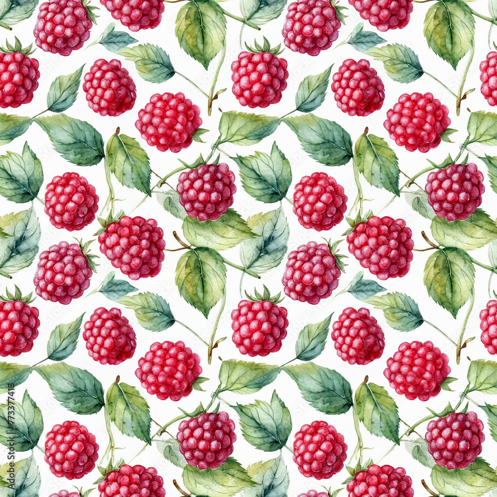 Seamless floral pattern with raspberries on a white background Seamless floral pattern with raspberries on a white background
