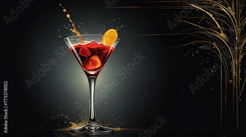 Cocktail glass with splash Art deco 1920s style vintage .Generative AI 
