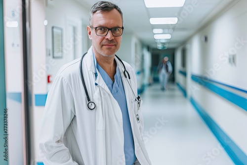 Doctor in a hospital setting, emphasizing healthcare and compassion, A caring doctor in a hospital setting, exemplifying healthcare and compassion towards patients.