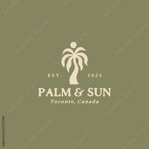 Vintage palm and sun logo design