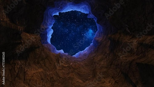 Animation showing space visible from an opening of a cave. photo