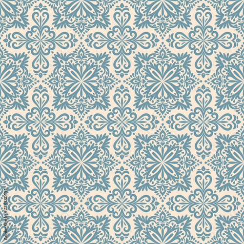 Blue mandala seamless pattern. Elegant ornate background for wallpaper, gift paper, fabric print, furniture, curtains. Mandala design element