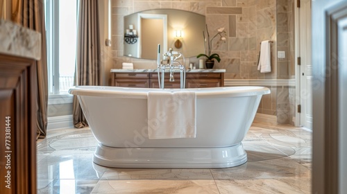 A spacious bathroom with a clawfoot tub and a large mirror