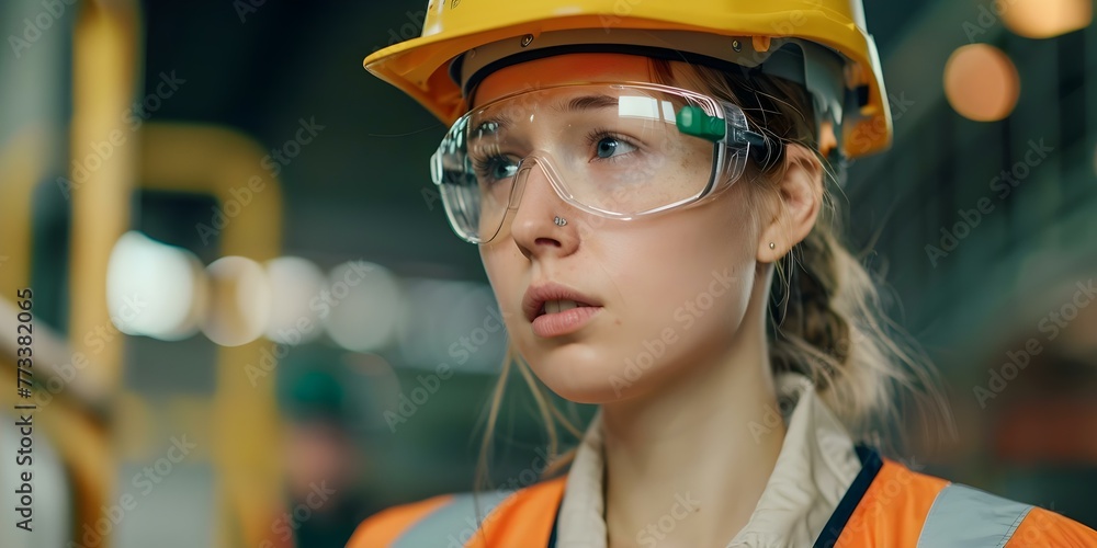 Factory worker in safety gear giving advice to colleagues on workplace safety. Concept Safety Tips, Factory Workers, Workplace Advice, Safety Gear, Occupational Health Factory worker in safety gear giving advice to colleagues on workplace safety. Concept Safety Tips, Factory Workers, Workplace Advice, Safety Gear, Occupational Health