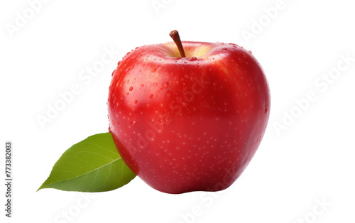 A fresh apple with a vibrant leaf rests peacefully on a pristine white background