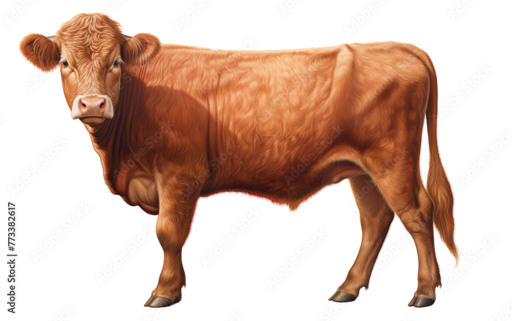 A majestic brown cow stands gracefully atop a pure white background