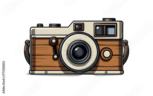 Vintage camera with wooden body and lens capturing natures beauty
