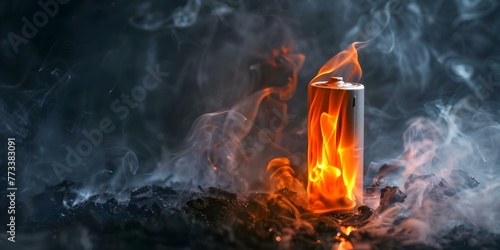 Photo showing lithiumion battery overheating emitting flames and smoke highlighting safety risks and the importance of fire prevention measures. Concept Fire Safety, Lithium-ion Batteries