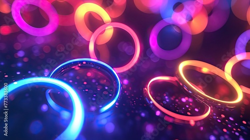 Glowing neon circles forming an abstract pattern, An abstract pattern created by glowing neon circles, radiating vibrant colors and futuristic vibes